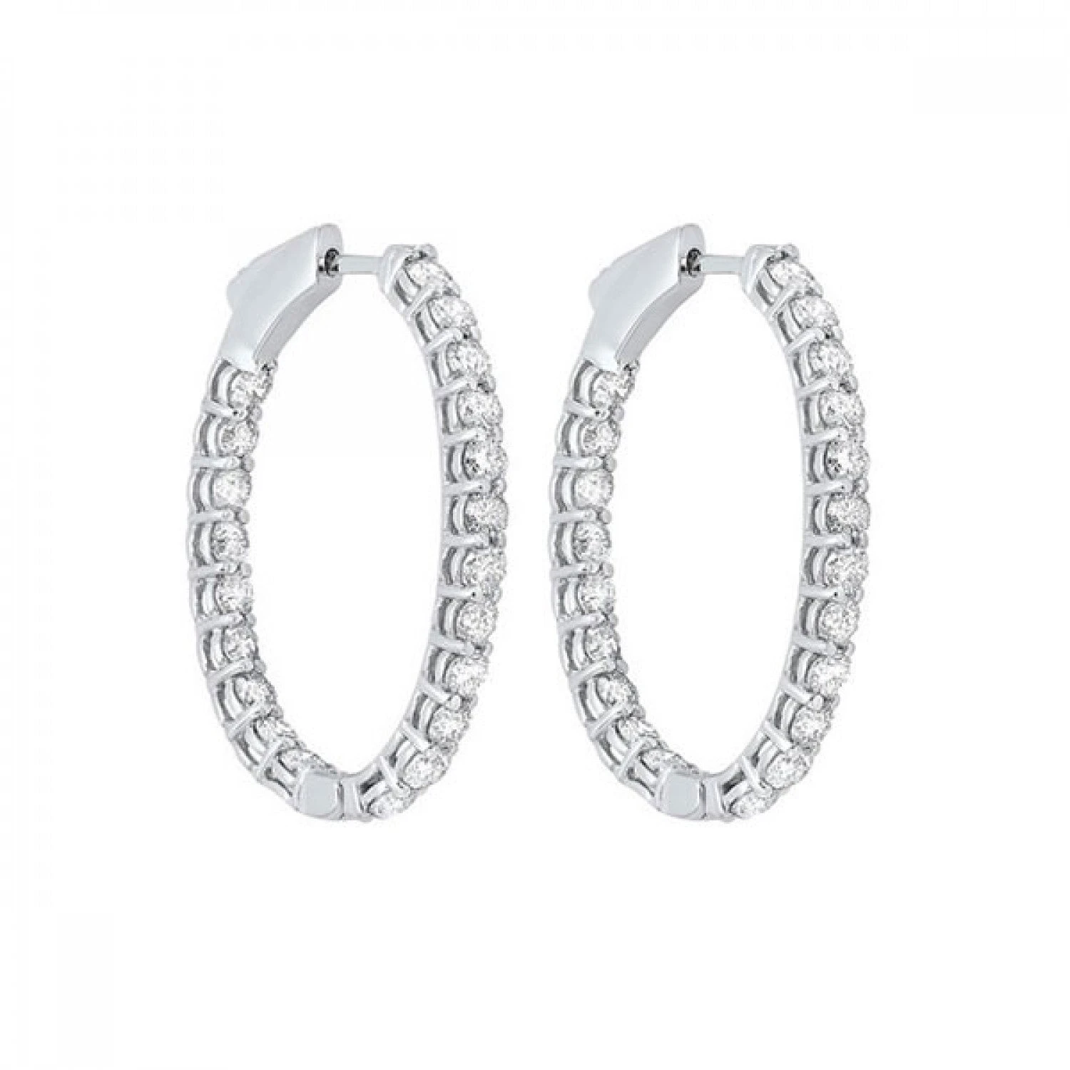 14K White Gold Prong Inside Outside Oval Shaped Diamond Hoop Earrings 3CTW 3 14K White Gold Prong Inside Outside Oval Shaped Diamond Hoop Earrings 3CTW