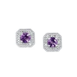 White Gold Diamond & Amethyst Fashion Colorstone Earring