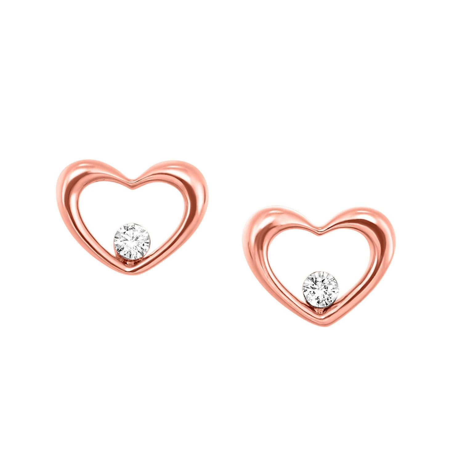 10K Rose Gold Heart Shaped Diamond Fashion Earrings 1/20ctw 3 10K Rose Gold Heart Shaped Diamond Fashion Earrings 1/20ctw