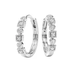 10K White Gold Mix Bezel Diamond Earrings 1/7CT