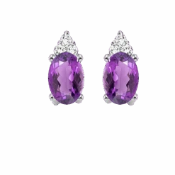 10K White Gold Color Ens Prong Amethyst Earrings 1/25CT