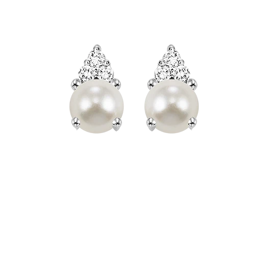 10K White Gold Prong Pearl Earrings, 1/25CT 3 10K White Gold Prong Pearl Earrings, 1/25CT