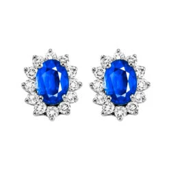 14K White Gold Color Ens Halo Prong Sapphire Earrings 3/8CT