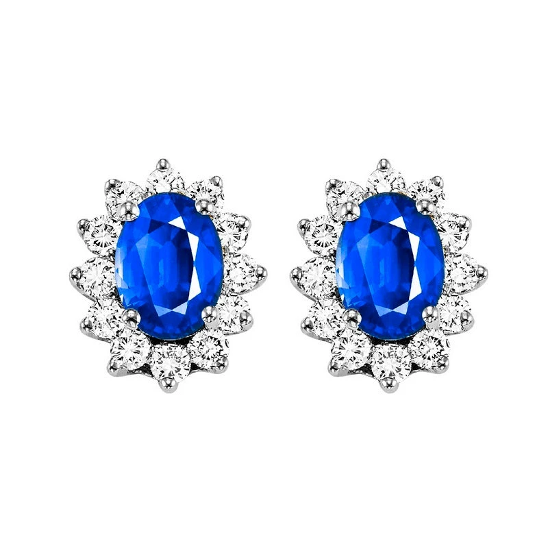 14K White Gold Color Ens Halo Prong Sapphire Earrings 3/8CT 3 14K White Gold Color Ens Halo Prong Sapphire Earrings 3/8CT