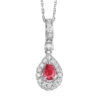 14K White Gold Halo Ruby Pendant 1/10CT -DIAMOND JEWELRY SHOP FP4015 4WCR