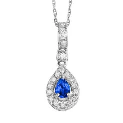 14K White Gold Color Ens Halo Prong Sapphire Pendant 1/10CT