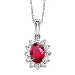 14K White Gold Halo Ruby Pendant 1/5CT
