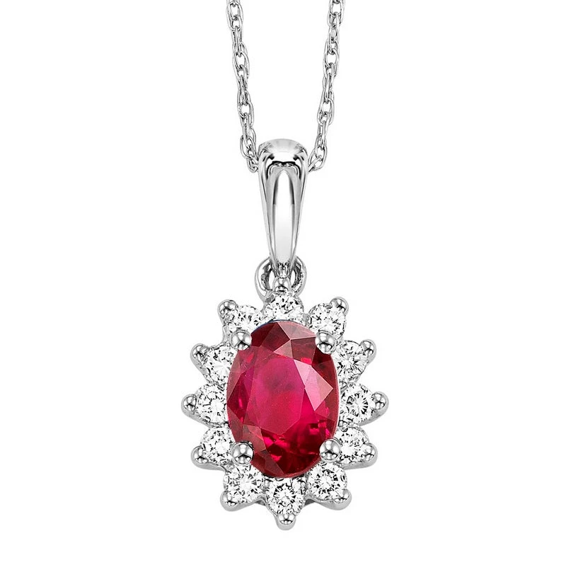 14K White Gold Halo Ruby Pendant 1/5CT 3 14K White Gold Halo Ruby Pendant 1/5CT