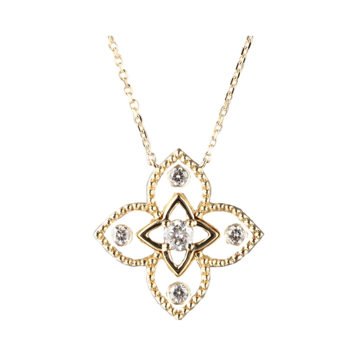 14K Yellow Gold Quatrefoil Diamond Fashion Reversible Pendant (0.20CTW) 4 14K Yellow Gold Quatrefoil Diamond Fashion Reversible Pendant (0.20CTW) - Image 2