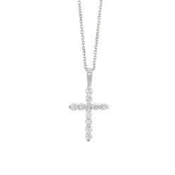 14K White Gold Cross Bar Set Diamond Necklace 1/4CT