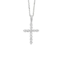 14K White Gold Cross Bar Set Diamond Necklace 1/3CT