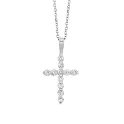 14K White Gold Cross Bar Set Diamond Necklace 1CT