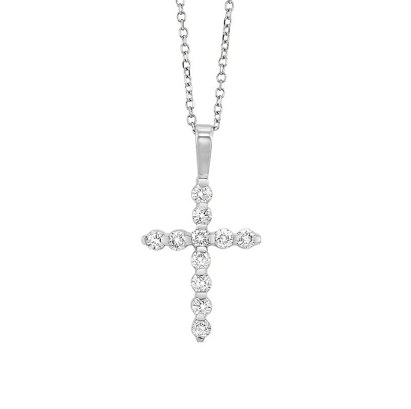 14K White Gold Cross Bar Set Diamond Necklace 1CT 3 14K White Gold Cross Bar Set Diamond Necklace 1CT