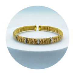 Estate 18K Yellow Gold Woven Cuff Diamond Station Bracelet (0.50CTW)