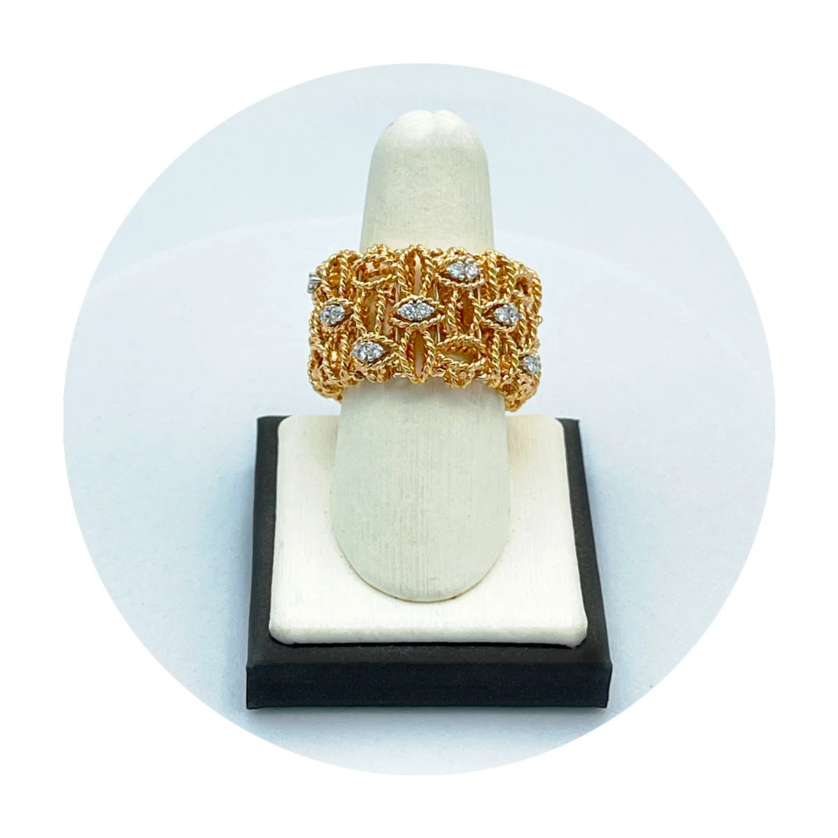 Estate 18K Rose Gold Roberto Coin Mesh Diamond Ring (0.22CTW) 3 Estate 18K Rose Gold Roberto Coin Mesh Diamond Ring (0.22CTW)
