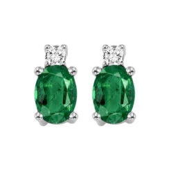 14K White Gold Color Ens Prong Emerald Earrings 1/14CT