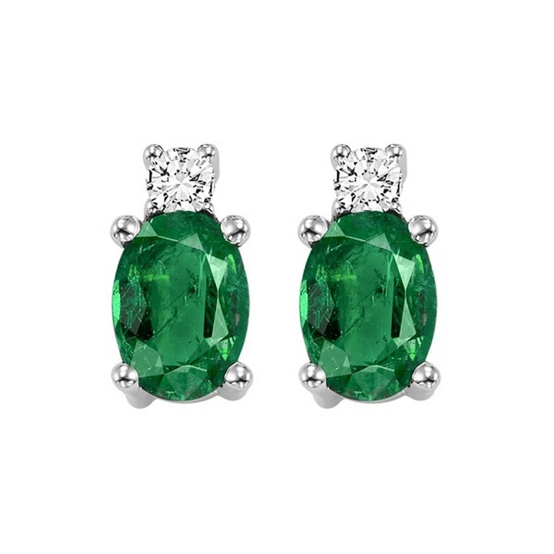 14K White Gold Color Ens Prong Emerald Earrings 1/14CT 3 14K White Gold Color Ens Prong Emerald Earrings 1/14CT