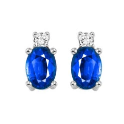 14K White Gold Color Ens Prong Sapphire Earrings 1/14CT