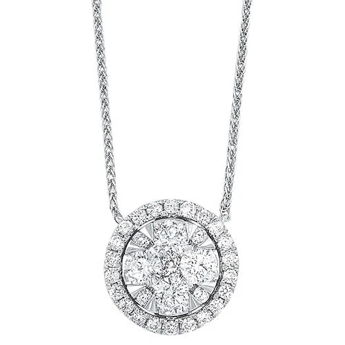 Diamond Starburst Eternity Circle Cluster Pendant Necklace In 14k White Gold (1/3 Ctw) 3 Diamond Starburst Eternity Circle Cluster Pendant Necklace In 14k White Gold (1/3 Ctw)
