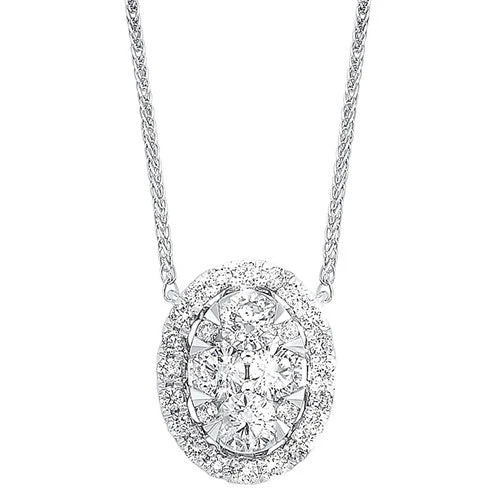 Diamond Starburst Eternity Oval Cluster Pendant Necklace In 14k White Gold (1/4 Ctw) 3 Diamond Starburst Eternity Oval Cluster Pendant Necklace In 14k White Gold (1/4 Ctw)