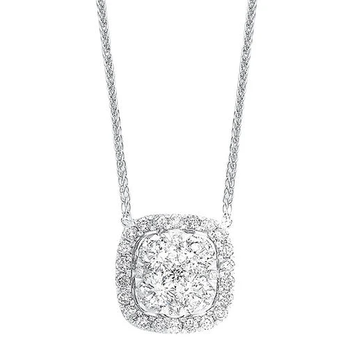 Diamond Cushion Cluster Halo Pendant Necklace In 14k White Gold (1/4 Ctw) 3 Diamond Cushion Cluster Halo Pendant Necklace In 14k White Gold (1/4 Ctw)