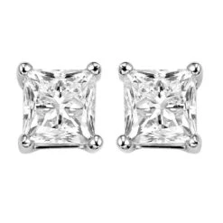 2 CTW Diamond Studs Princess Cut Set In 14K White Gold- IDC Select Studs Collection