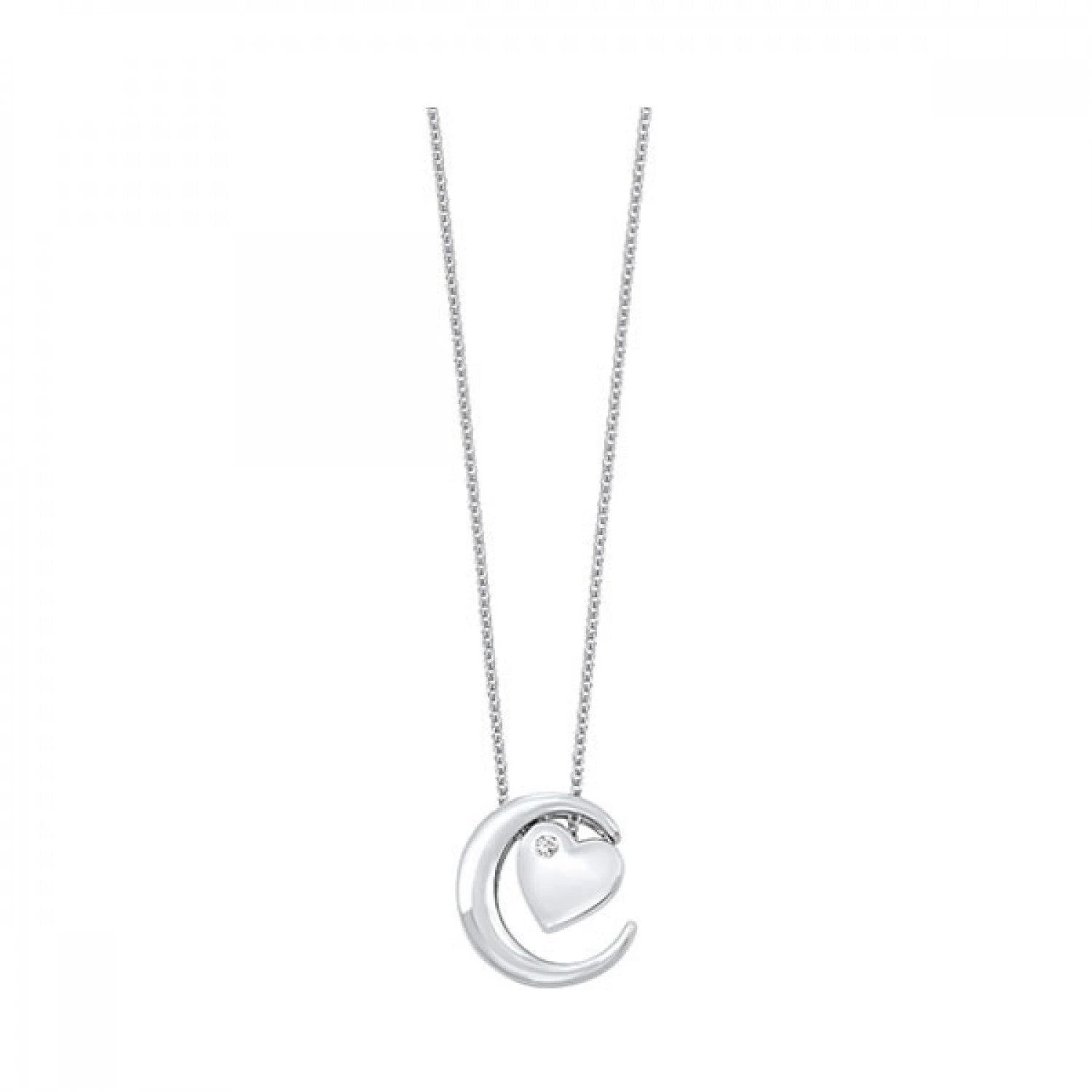 Silver I Love You To The Moon & Heart Diamond Pendant 3 Silver I Love You To The Moon & Heart Diamond Pendant