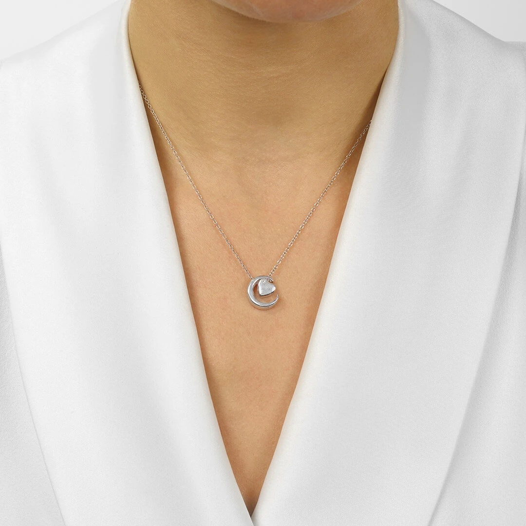 Silver I Love You To The Moon & Heart Diamond Pendant 4 Silver I Love You To The Moon & Heart Diamond Pendant - Image 2