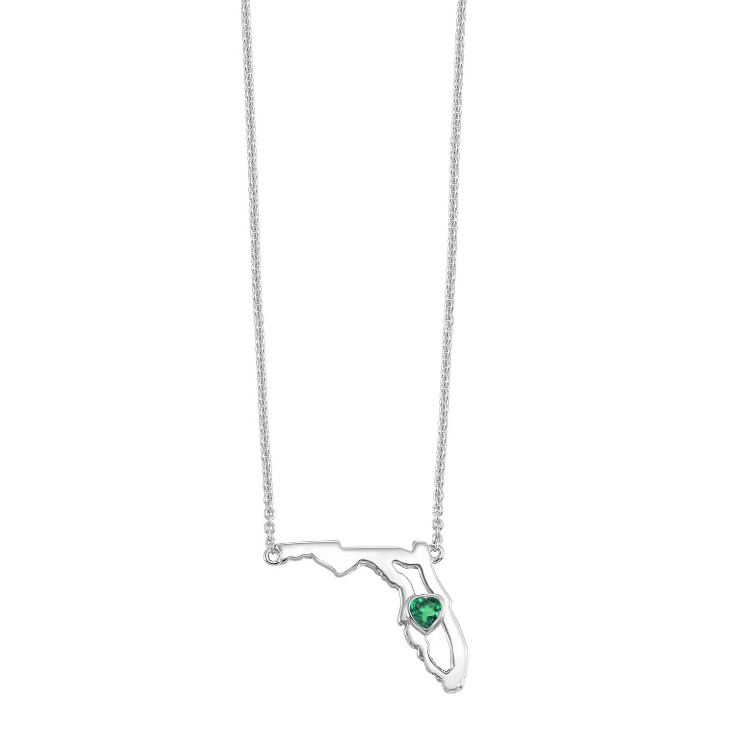 Sterling Silver Emerald Heart In Florida Necklace 3 Sterling Silver Emerald Heart In Florida Necklace