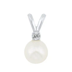 14K White Gold Cultured Pearl Necklace 1/30CT