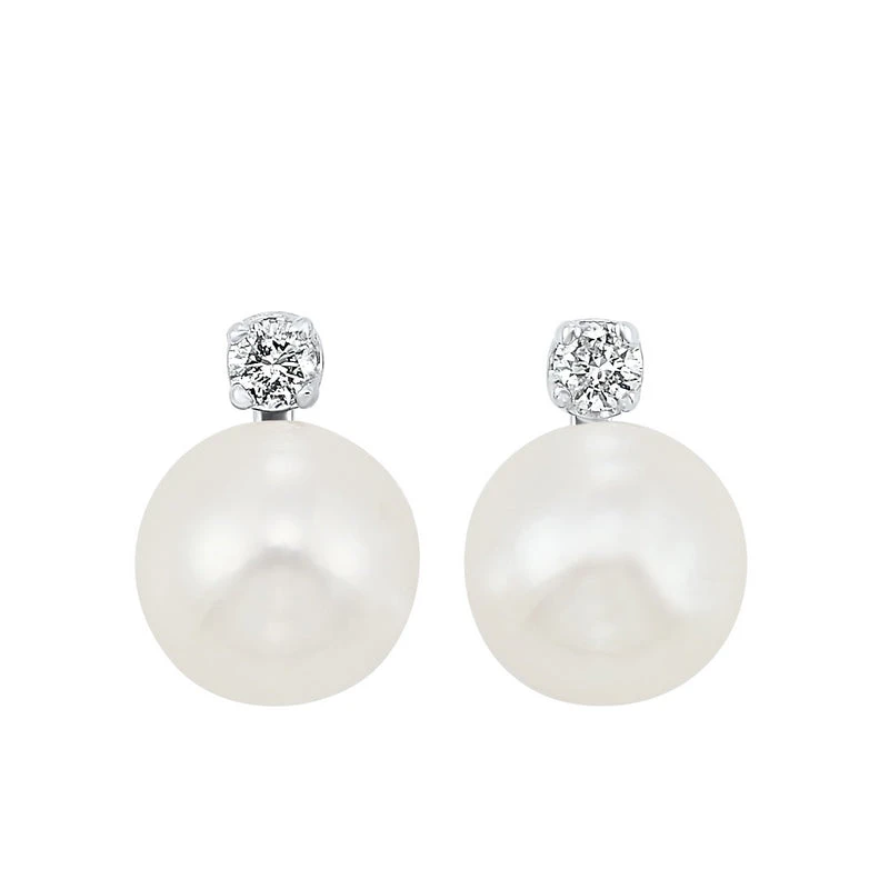 14K White Gold Cultured Pearl Earrings 1/20CT 3 14K White Gold Cultured Pearl Earrings 1/20CT