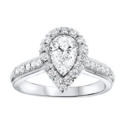 14K Tru Ref Pear Halo Prong Ring 1CT