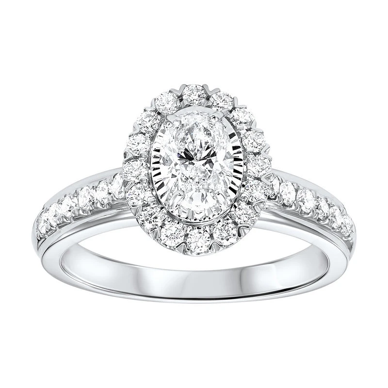 14K White Gold Tru Ref Oval Halo Prong Ring 1CT 3 14K White Gold Tru Ref Oval Halo Prong Ring 1CT