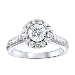 14K White Gold Tru Reflection Round Halo Prong Ring 1CTW