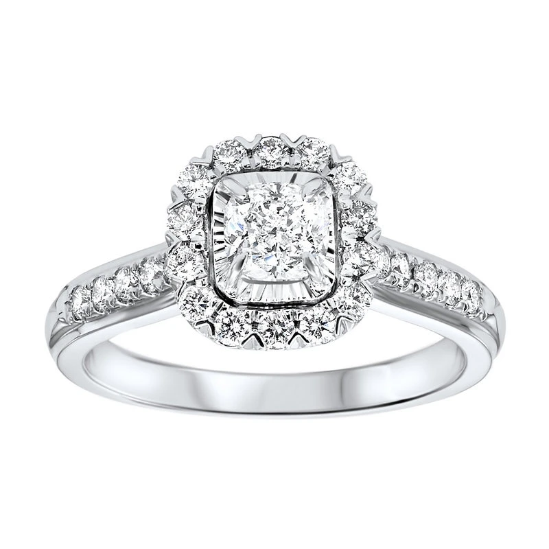 14K White Gold Tru Reflection Cushion Halo Prong Ring 1CTW 3 14K White Gold Tru Reflection Cushion Halo Prong Ring 1CTW
