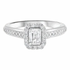 Tru Reflection Complete Ring With Emerald Cut Diamond And Halo