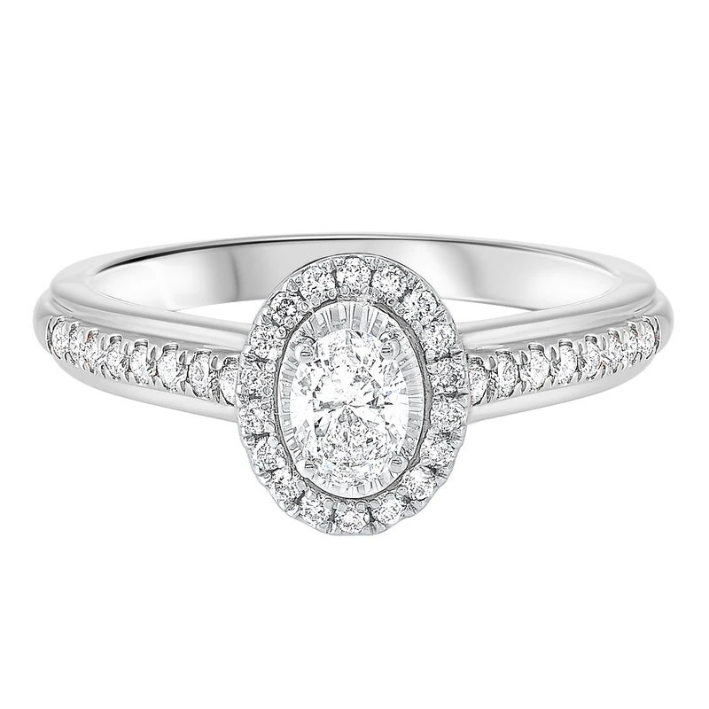 Tru Reflection Complete Ring With Oval Cut Diamond And Halo 3 Tru Reflection Complete Ring With Oval Cut Diamond And Halo