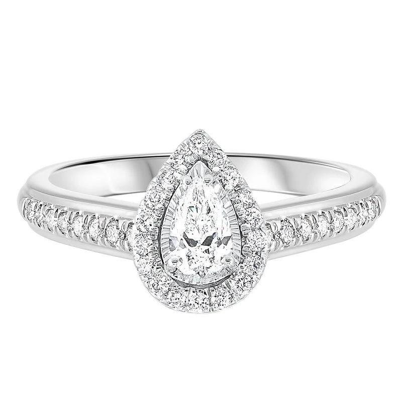 Tru Reflection Complete Ring With Pear Cut Diamond And Halo 3 Tru Reflection Complete Ring With Pear Cut Diamond And Halo