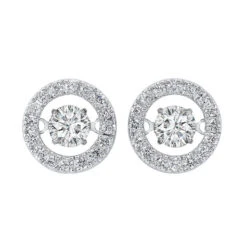 14K White Gold ROL Halo Prong Diamond Earrings 1CT