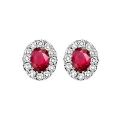 14K White Gold Halo Ruby Earrings 1/5CT