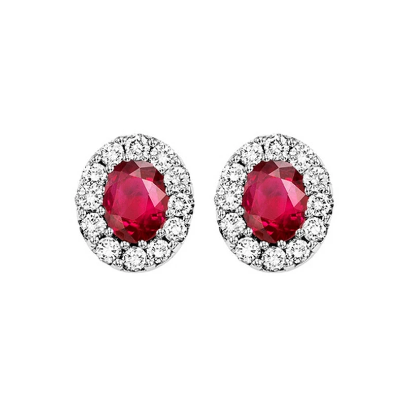 14K White Gold Halo Ruby Earrings 1/5CT 3 14K White Gold Halo Ruby Earrings 1/5CT