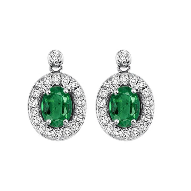 14K White Gold Color Halo Prong Emerald Earrings 1/4CT 3 14K White Gold Color Halo Prong Emerald Earrings 1/4CT
