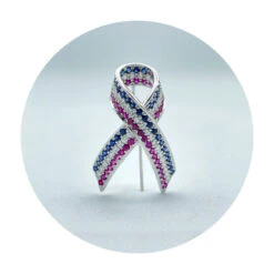 Estate 18K White Gold Diamond, Sapphire & Ruby Liberty Ribbon Pin