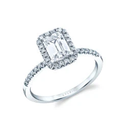 Sylvie Designed Emerald Cut Halo Engagement Ring Setting
