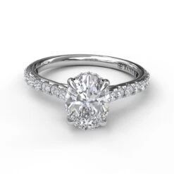 FANA Classic Oval Cut Solitaire With Hidden Halo Ring Setting -DIAMOND JEWELRY SHOP S3025.Flat .White