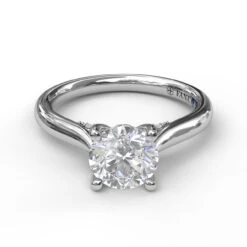 FANA Round Cut Solitaire Engagement Ring Setting With Decorated Bridge 9 FANA Round Cut Solitaire Engagement Ring Setting With Decorated Bridge -DIAMOND JEWELRY SHOP S3046.Flat .White