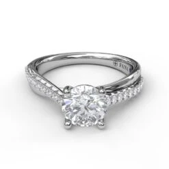 FANA Round Cut Solitaire With Criss Cross Band Ring Setting -DIAMOND JEWELRY SHOP S3059.Flat .White