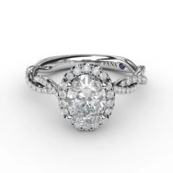 FANA Oval Halo With Diamond Twist Shank Ring Setting 9 FANA Oval Halo With Diamond Twist Shank Ring Setting -DIAMOND JEWELRY SHOP S3111.Flat .White