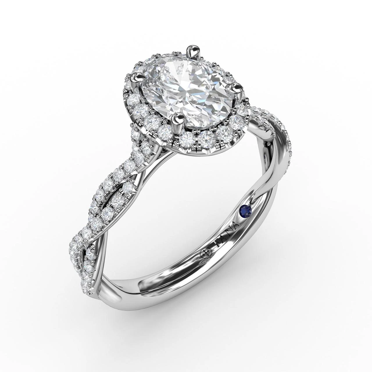 FANA Oval Halo With Diamond Twist Shank Ring Setting 3 FANA Oval Halo With Diamond Twist Shank Ring Setting