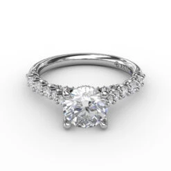 FANA Contemporary Diamond Solitaire Engagement Ring Setting With Hidden Halo -DIAMOND JEWELRY SHOP S3216.Flat .White